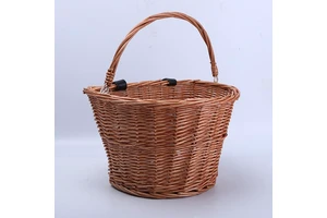 Rattan Wicker Bicycle Basket with Handle Round Shape Willow Material for Supermarket Shopping