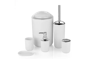 BX Plastic Round Bathroom Sets Accessories Plastic 6 Piece Bathroom Accessory Set Bathroom Trash Can Set