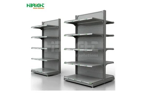 Customized Color Heavy-Duty Metal Supermarket Rack 4 Shelves Double Single Sided Solid Shelves Quick Installation Wall Mount