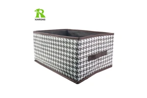 Foldable Houndstooth Non Woven Storage Box with Lid - Collapsible Fabric Clothes Organizer Basket for Home Bulk Order