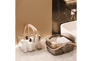 Nordic Style Transparent Melamine Eco-Friendly Multifunction Rectangle Desktop Storage Box With Handle For Bathroom Use
