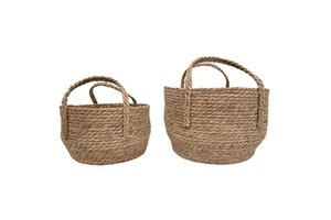 Handicraft Vietnam Seagrass Woven Baskets Handle Handmade Storage Laundry Bohemian Style Eco-Friendly 3-6L Capacity 5-10kg Load