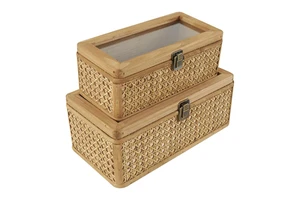 Elegant Wicker Storage Box Glass Top Rattan Organizer Box Decorative Storage Case Display Storage Bin Ideal For Home Decor Use