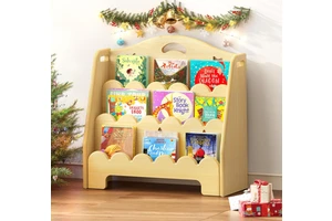 Toddler Book Rack Toy Storage Organizer Small Book Display Stand 3-Tier Kids Montessori Wooden Bookshelf