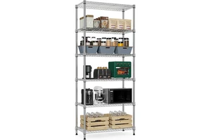 6 Tier Storage Rack Metal Wire Shelving Unit Box Storage Standing Shelf Organizer Detachable Design for Laundry Bathroom Kitchen