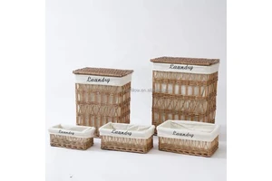 JY S4 Modern Natural Wicker Storage Baskets With Lids Eco-Friendly Handle Mini Design For Laundry & Toy Organization