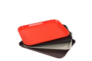 12" X 16" Black Rectangle Plastic Fast Food Service Tray For Catering With 24pcs Case Pack