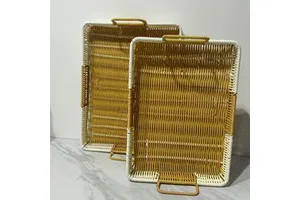 Eco-Friendly Handwoven Plastic Wicker and Rattan Storage Basket Sets Circle Organizer Container for Kitchen Bathroom Office