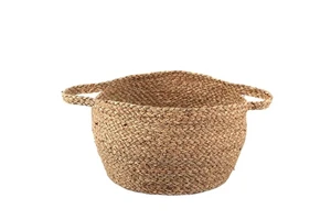 Wholesale Natural Straw Materials Rattan Custom Seagrass Round Open Hand Woven Weaving Wicker Storage Basket