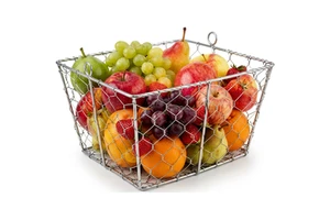 VISHAL HANDICRAFT Silver Stainless Steel Rectangle Standing Decorative Fruit Vegetable Storage Basket for Kitchen Modern Wire