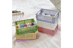 Wholesale Organizing Storage Baskets Case Folding Student Desktop Basket Tape Stationery Plastic Foldable Container Storage Box