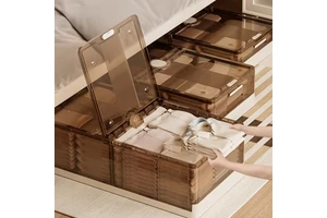 ODM 82cm Square Foldable Plastic Storage Box with PP Lid Bed Sheet Organizer & Under Bed Storage for Clothes & Bedding 35L+