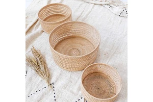 Hot Sale Eco-Friendly Handmade Bamboo Rattan Natural Color Multifunction Storage Organizer Customizable Size for Home Decor