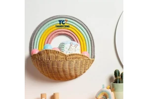 Modern Rainbow Rattan Wall Shelf for Kids' Room Storage Cute Shape Handicraft Customizable Handmade in Vietnam