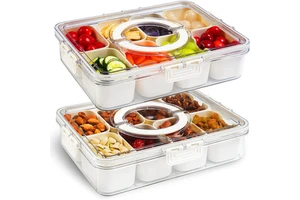 Divided Serving Tray With Lid and Handle Portable Snack Compartment Platters Fresh Keeping Food Storage Snack Box Container