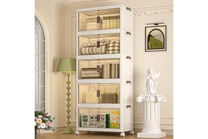 Rmier Household Multi-layer Folding Plastic Storage Cabinet Bedroom Bedding Organizer Removable Snack & Bag Storage Container