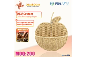 Eco-Friendly Rattan Weaving Apple Shape Willow Hanging Plastic Wicker Gift Storage Baskets For Living Room Kitchen Organizers