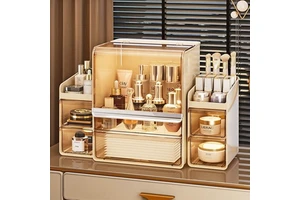 Clear PET Three-Layer Dustproof Eco-Friendly Glossy Finish Modern Space-Saving Makeup Organizer Cosmetic Storage Box for