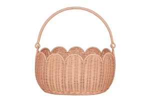 Best Seller Hand Woven Hanging Scalloped Edge Natural Rattan Storage Basket with Handle Picnic Farm Use Vietnam Wicker Bag