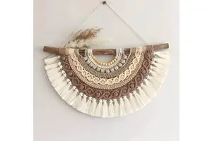 Bohemian Macrame Wall Hanging with Rope and Cotton Wooden Shelf Multi-Functional Floating Shelf for Home Decor and Storage