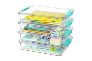 4 Pack Transparent Plastic Storage Bins with Lids, Large Capacity Stackable Snap Lock Latching Organizer for Home Office