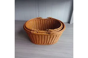 Large Volume PP Rattan Wicker Woven Storage Basket for Outdoor Picnic Household Use Food Storage Decorative Gift with Handle