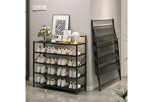 Multi-Functional Foldable Metal Storage Shoe Rack Level-Adjustable Space-Saving Portable 6-Layer Modern Living Room Wardrobe