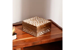 White Carved Wood Decorative Storage Box