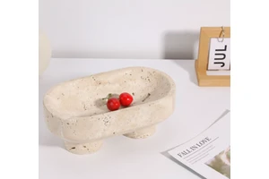 Natural Marble Oval Storage Bowl for Kitchen Counter Large Decorative Home Decor Fruits Holder Dining Table Kitchen Wedding