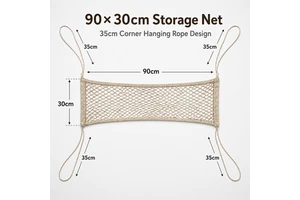 Elastic Mesh Storage Net, 90 X 30 Cm Organizer With 4 Extra-Long 35 Cm Tie Ropes, Easy-Knot Cargo Net For Car, Bedside & Crib