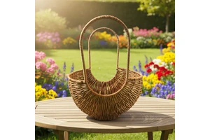 Handwoven Plastic Rattan Picnic Flower Storage Basket Art Style Holder for Living Room Decorative Storage Baskets With Handle