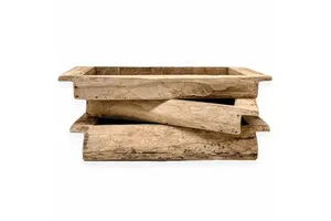 New Vintage Brown Wooden Big Khaliya with Two Handles Retro Rectangular Storage Trays Made in India for Home Use