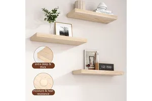 Natural Wooden Floating Shelf-Square Design Modern Floating Shelf for Kitchen Wardrobe Living Room & Bedroom Family Office