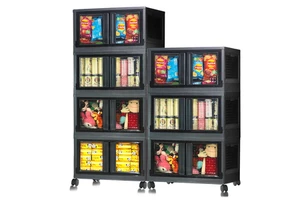 Large Clear Plastic Storage Box with Lid Collapsible Storage Bins with Double Doors Stackable Folding Container Organizer Cube