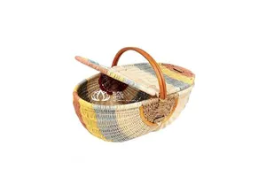 Rattan Seagrass Picnic Picnic Rattan Baskets Basket Rope Storage Cotton Stair Wicker Baskets Made in Viet Nam