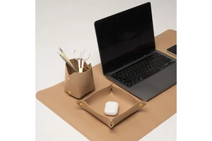 RR Leather Desk Organization Kit Set Desktop Storage Accessories 3 PCS Pen Pencil Holder Leather Trays Desk Pad Mat For Office
