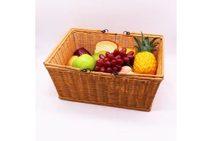 Eco-Friendly Creative Recycled High Quality Durable Woven Plastic Rattan Large Storage Wicker Round Handle Basket