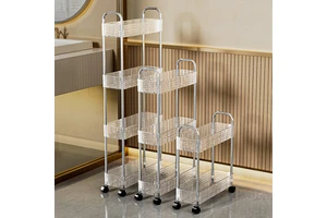 Decorative Light Luxury clear PET Kitchen Home Organizer Holder 3-tier Transparent Storage Rack with Wheels