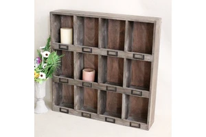 Luckywind Wood Wall Shelf Decorative Wooden European Rustic Vintage Brown Storage Wall Mounted Shelves Home Decoration