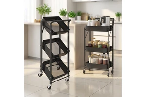 Foldable Trolley Rack Floor Multi-Layer Kitchen Bathroom Bedroom Removable Storage Shelf With Wheels