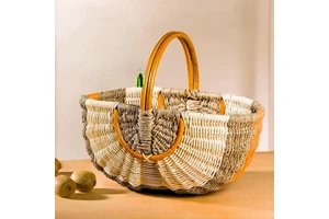Top Selling Vintage Rattan Hand Woven Picnic Basket With Handles Pumpkin Storage Baskets For Garden Harvesting Household Items