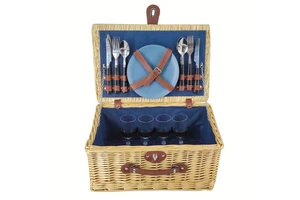 Vintage 4-Person Rattan Willow Hand Basket Custom Wicker Picnic Hamper for Outdoor Camping Natural Style