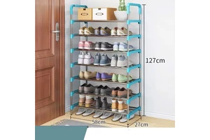 Portable 7 Layers Shoe Rack Metal Tube Shoe Storage Shelf Space Saving Organizer for Home Dormitory