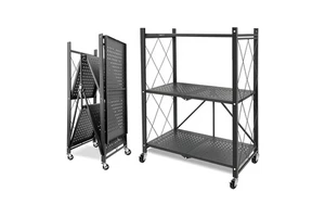 Multifunctional Metal Home Display Stackable Free Standing Kitchen Rack Storage Organizer Foldable Shelf Rack With Wheels