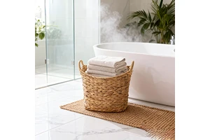 European Natural Water Hyacinth Woven Rattan Wicker Basket Multifunctional Rectangular Storage Basket Bamboo Handle New Fashion