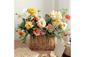 New Fashion Natural Rustic Wicker Flower Basket For Home Wedding Party Festival Christmas Decoration Rattan Flower Basket