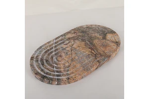 Natural Veined Marble Oval Tray Grooved Texture Stone Decor Plate Multifunctional Tabletop Storage Tray Home Hotel Yulin Coffee