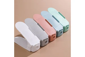 Adjustable Double Deck Shoe Rack Holder Plastic Space Saver Shoe Slots Organizer for Closet Storage