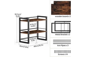 Iron-wood Combined Double-layer Desktop Bookshelf Storage Rack for Offices, Studies and Computer Desks