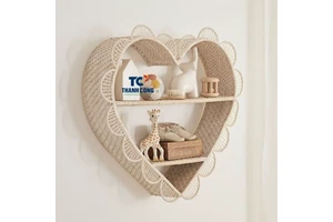Best Price Modern Natural White HEART RATTAN WALL SHELF Cute SHAPED WICKER HANGING SHELF Nursery Room Decor Handmade Hanoi